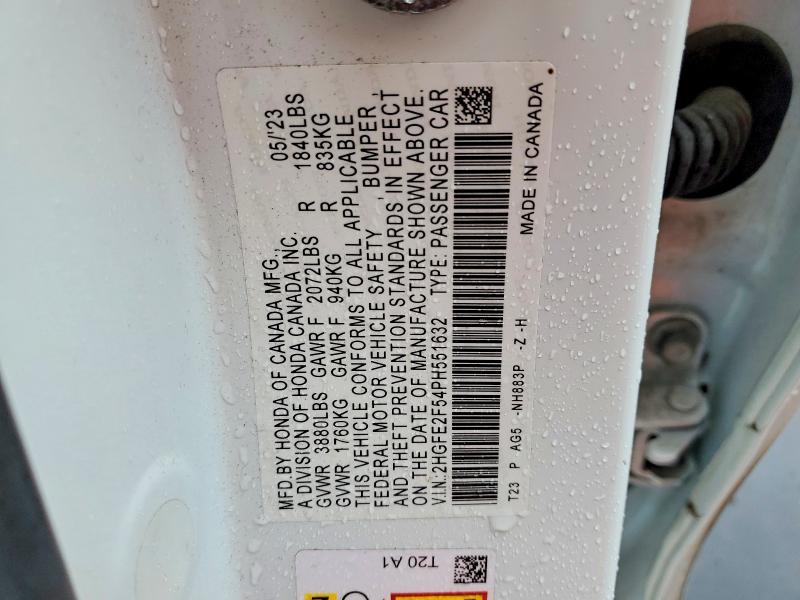 Aukcja sprzedaży 2023 Honda Civic, vin: 2HGFE2F54PH551632, numer aukcji: 50810176