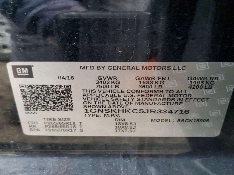 51264556 :رقم المزاد ، 1GNSKHKC5JR334716 vin ، 2018 Chevrolet Suburban مزاد بيع