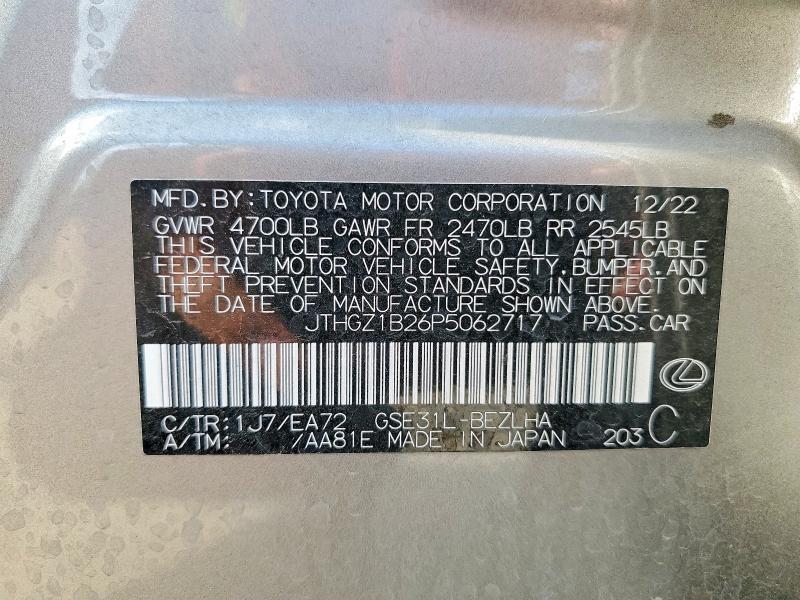 51014726 :رقم المزاد ، JTHGZ1B26P5062717 vin ، 2023 Lexus Is 350 مزاد بيع