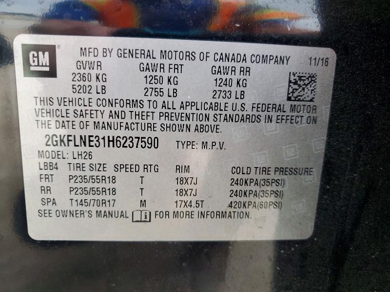 Aukcja sprzedaży 2017 Gmc Terrain, vin: 2GKFLNE31H6237590, numer aukcji: 50783576