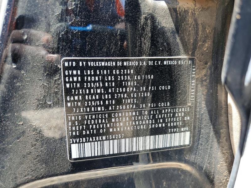 2019 Volkswagen Tiguan მანქანა იყიდება აუქციონზე, vin: 3VV3B7AX8KM154257, აუქციონის ნომერი: 50632556