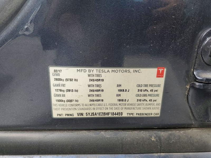 2017 Tesla Model S მანქანა იყიდება აუქციონზე, vin: 5YJSA1E28HF184459, აუქციონის ნომერი: 49800536