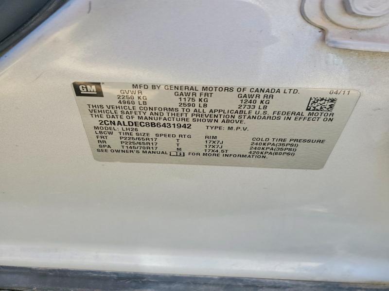 51407236 :رقم المزاد ، 2CNALDEC8B6431942 vin ، 2011 Chevrolet Equinox مزاد بيع