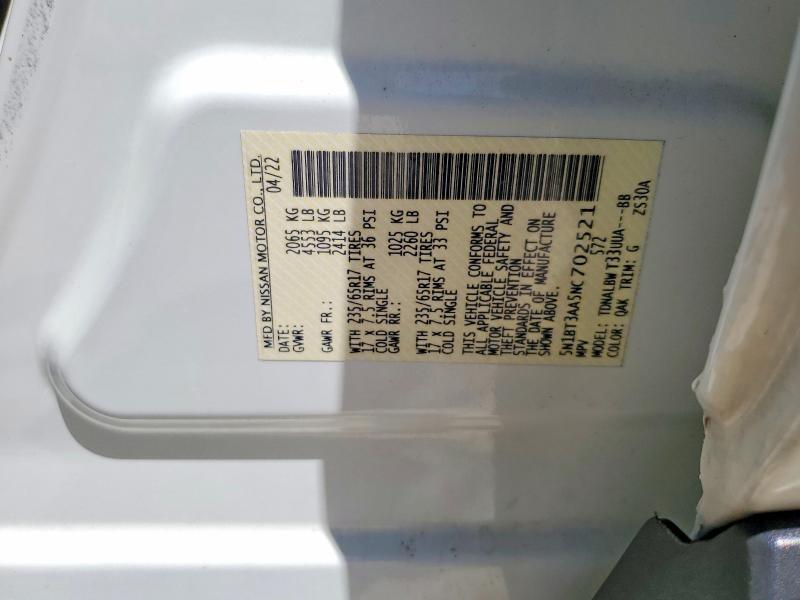 50744796 :رقم المزاد ، 5N1BT3AA5NC702521 vin ، 2022 Nissan Rogue مزاد بيع