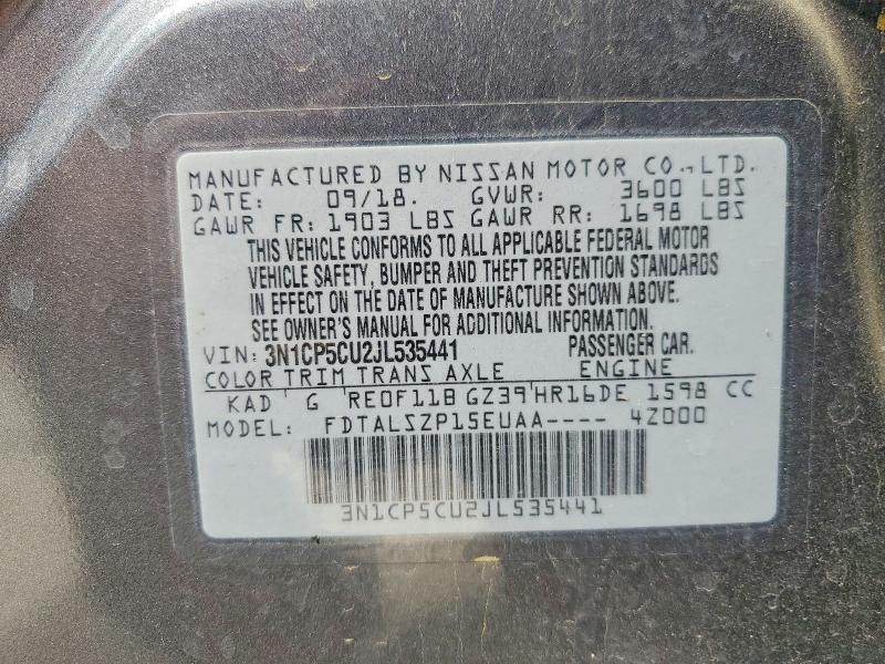 Продажа на аукционе авто 2018 Nissan Kicks, vin: 3N1CP5CU2JL535441, номер лота: 48654496