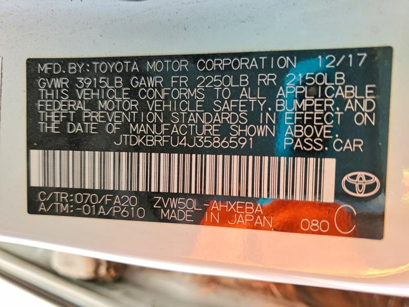 Aukcja sprzedaży 2018 Toyota Prius, vin: JTDKBRFU4J3586591, numer aukcji: 51007326