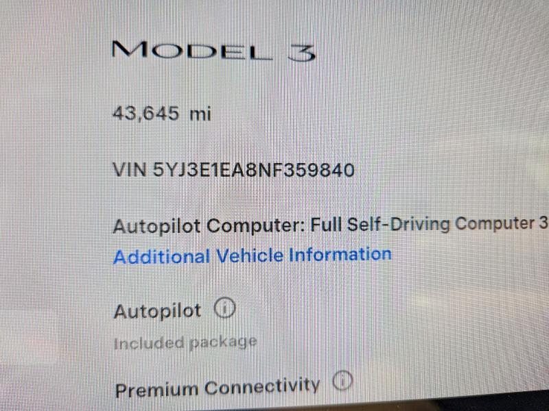 49112766 :رقم المزاد ، 5YJ3E1EA8NF359840 vin ، 2022 Tesla Model 3 مزاد بيع