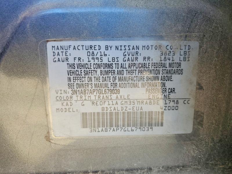 50423356 :رقم المزاد ، 3N1AB7AP7GL679039 vin ، 2016 Nissan Sentra مزاد بيع