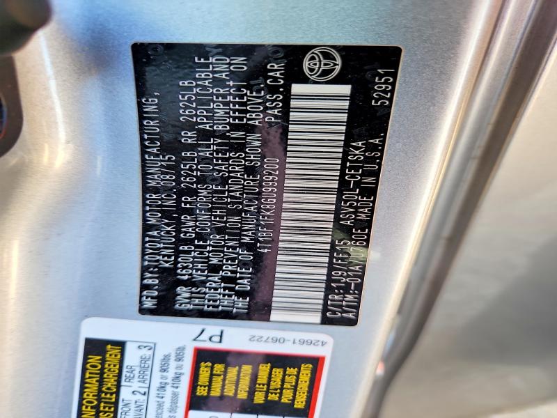 2016 Toyota Camry მანქანა იყიდება აუქციონზე, vin: 4T1BF1FK8GU999200, აუქციონის ნომერი: 49427386