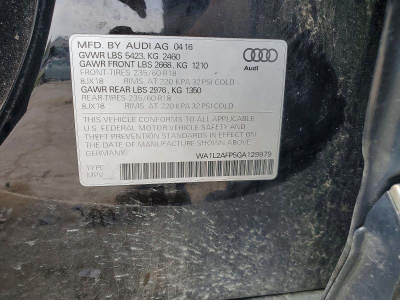 Продаж на аукціоні авто 2016 Audi Q5, vin: WA1L2AFP5GA129979, номер лоту: 49300836