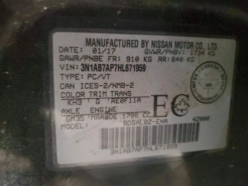 2017 Nissan Sentra მანქანა იყიდება აუქციონზე, vin: 3N1AB7AP7HL671959, აუქციონის ნომერი: 49935406