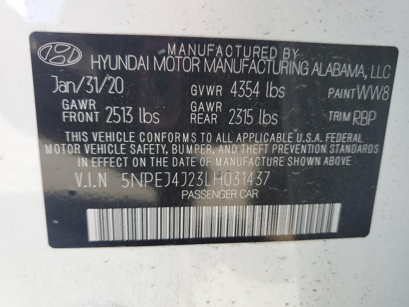 2020 Hyundai Sonata მანქანა იყიდება აუქციონზე, vin: 5NPEJ4J23LH031437, აუქციონის ნომერი: 50839216