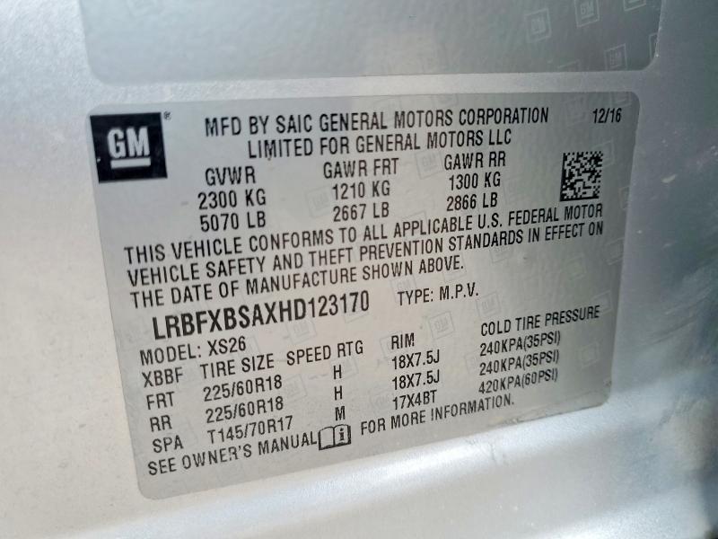 49748706 :رقم المزاد ، LRBFXBSAXHD123170 vin ، 2017 Buick Envision مزاد بيع