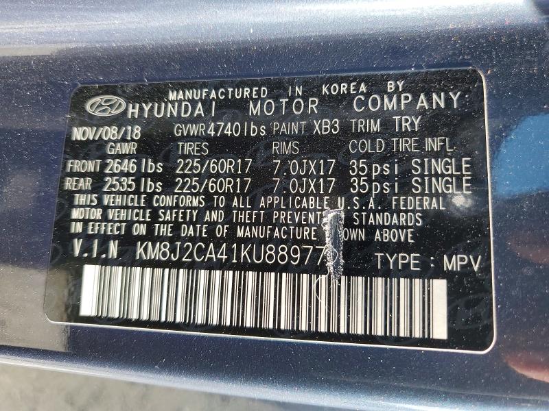 2019 Hyundai Tucson მანქანა იყიდება აუქციონზე, vin: KM8J2CA41KU889772, აუქციონის ნომერი: 51510226