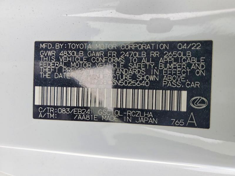 Aukcja sprzedaży 2022 Lexus Rc, vin: JTHGZ5BC3N5025640, numer aukcji: 49149126