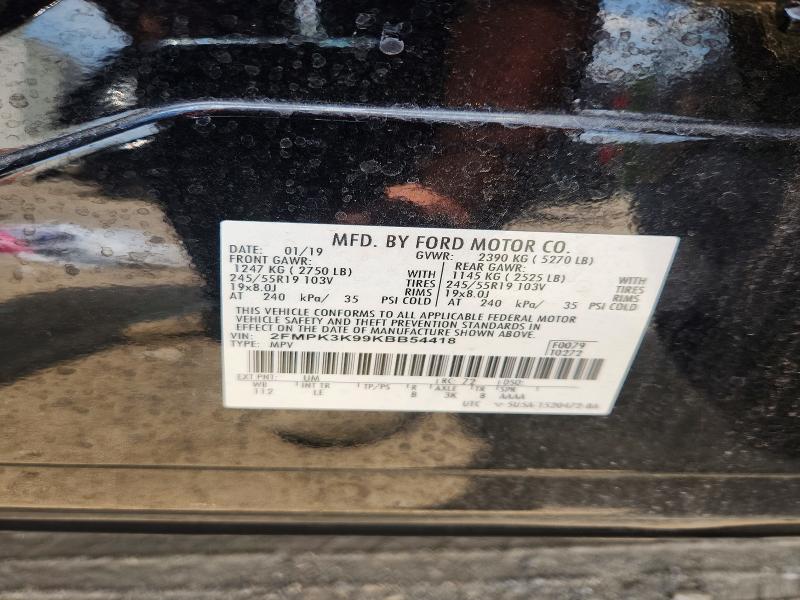 2019 Ford Edge მანქანა იყიდება აუქციონზე, vin: 2FMPK3K99KBB54418, აუქციონის ნომერი: 51787996
