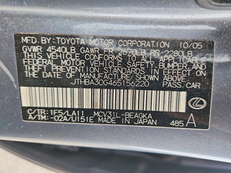 Aukcja sprzedaży 2006 Lexus Es, vin: JTHBA30G465156220, numer aukcji: 49501546