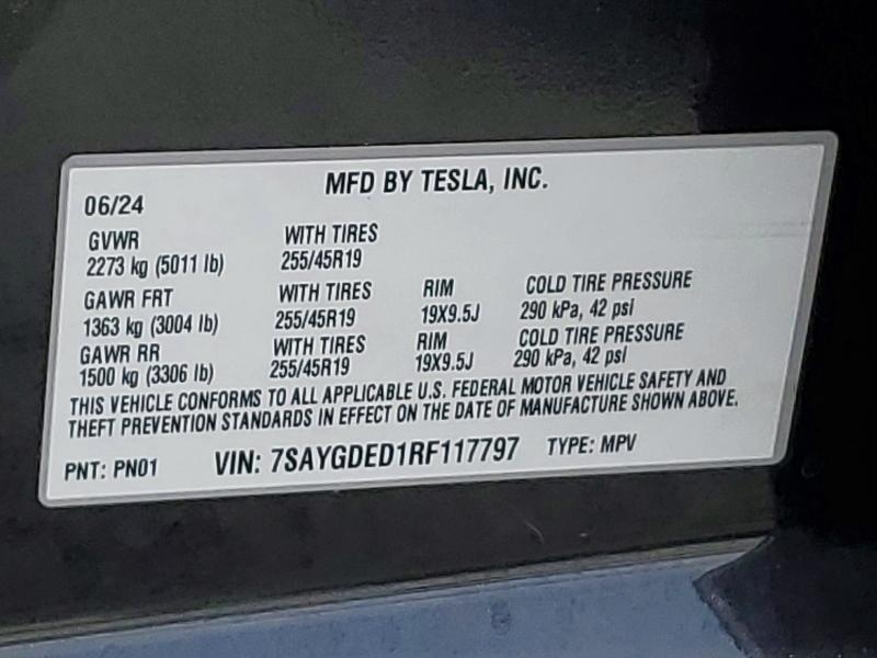 Продаж на аукціоні авто 2024 Tesla Model Y, vin: 7SAYGDED1RF117797, номер лоту: 50757386