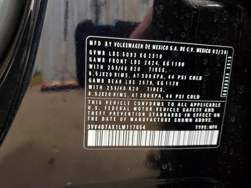 Aukcja sprzedaży 2020 Volkswagen Tiguan, vin: 3VV4B7AX1LM117654, numer aukcji: 51459066