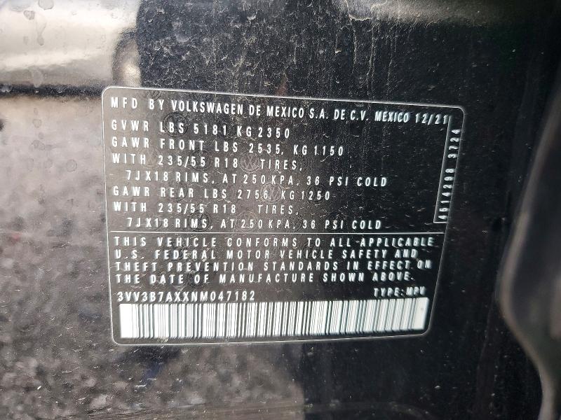 49935696 :رقم المزاد ، 3VV3B7AXXNM047182 vin ، 2022 Volkswagen Tiguan مزاد بيع