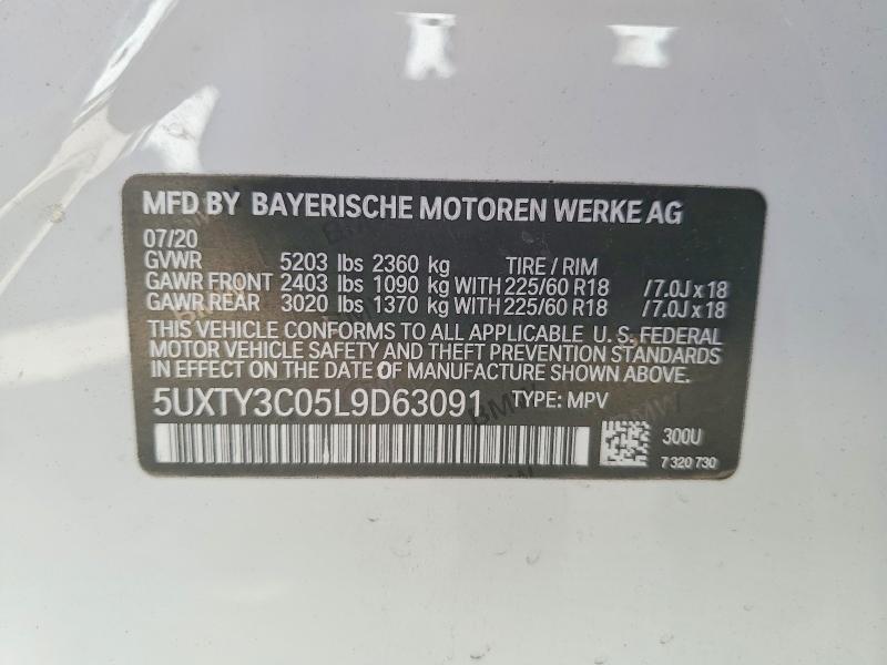 49537276 :رقم المزاد ، 5UXTY3C05L9D63091 vin ، 2020 Bmw X3 مزاد بيع