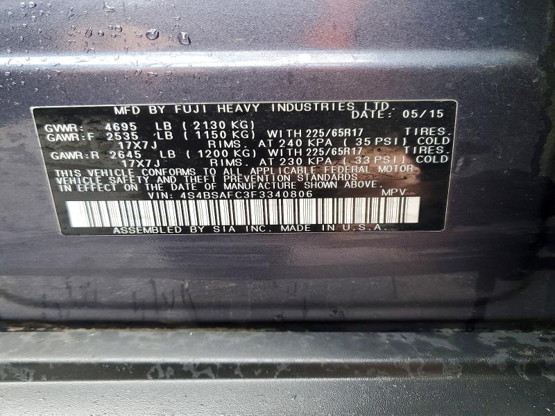 49964586 :رقم المزاد ، 4S4BSAFC3F3340806 vin ، 2015 Subaru Outback مزاد بيع