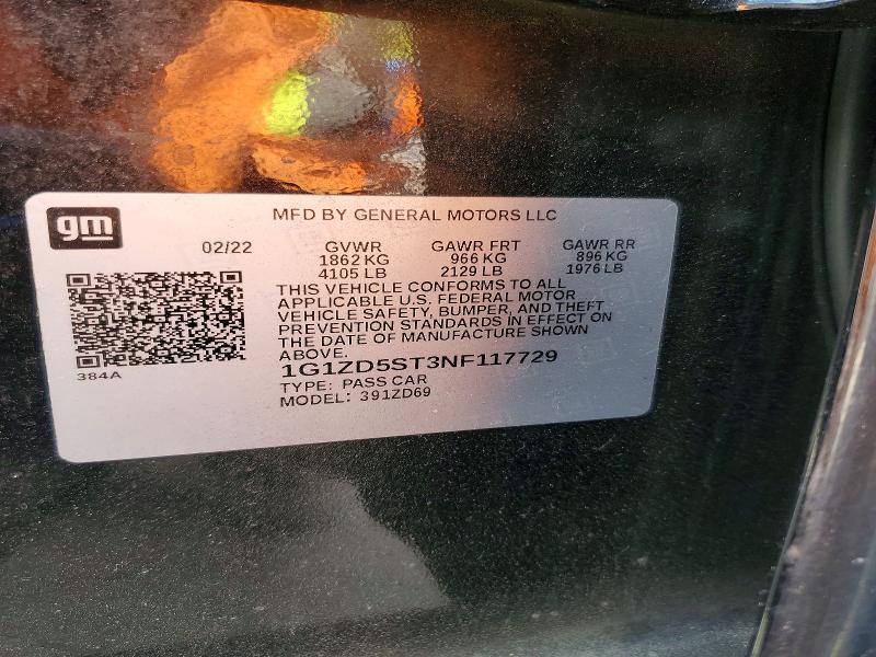 Продаж на аукціоні авто 2022 Chevrolet Malibu, vin: 1G1ZD5ST3NF117729, номер лоту: 50236376