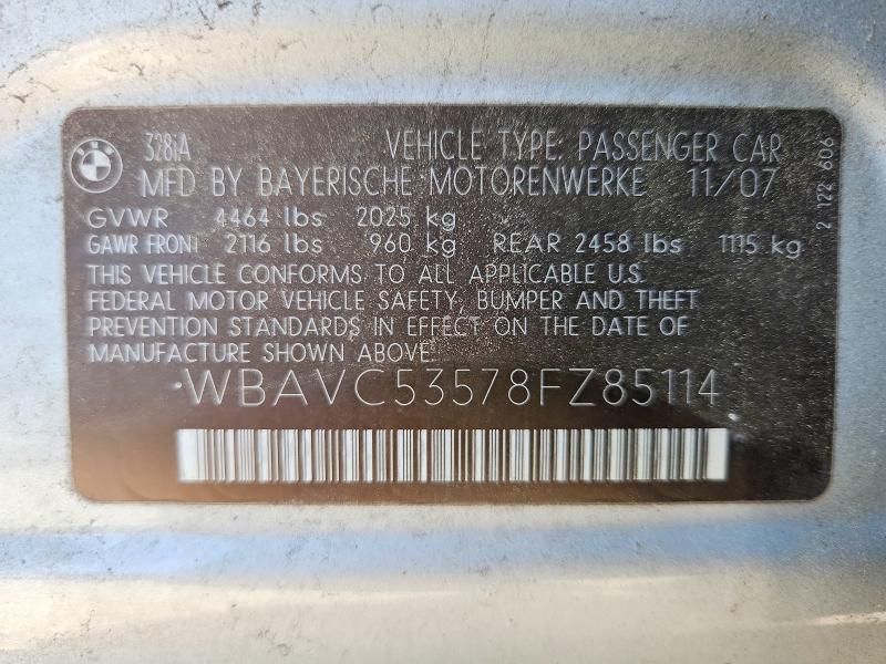 Aukcja sprzedaży 2008 Bmw 328, vin: WBAVC53578FZ85114, numer aukcji: 50825476
