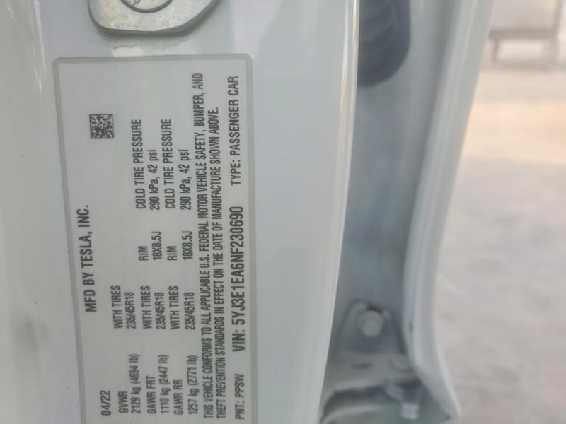 Продаж на аукціоні авто 2022 Tesla Model 3, vin: 5YJ3E1EA6NF230690, номер лоту: 48967426