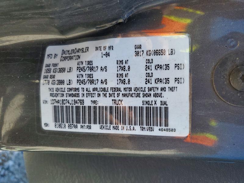 48771326 :رقم المزاد ، 1D7HA18D74J194769 vin ، 2004 Dodge Ram 1500 مزاد بيع