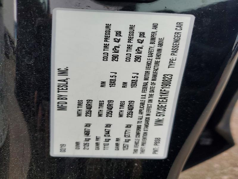 49288246 :رقم المزاد ، 5YJ3E1EA1KF190823 vin ، 2019 Tesla Model 3 مزاد بيع