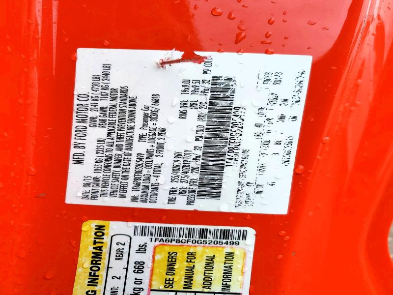Продаж на аукціоні авто 2016 Ford Mustang, vin: 1FA6P8CF0G5205499, номер лоту: 50841016