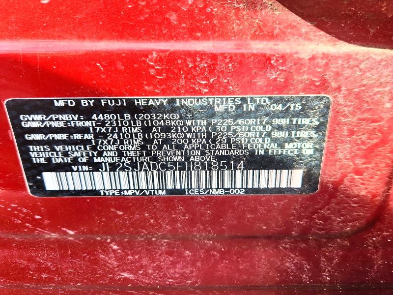 50445626 :رقم المزاد ، JF2SJADC5FH818514 vin ، 2015 Subaru Forester مزاد بيع