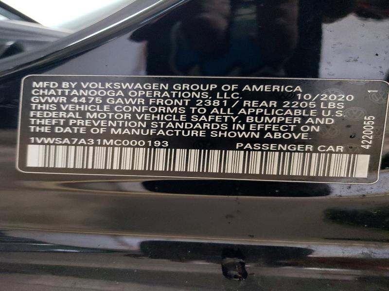 Aukcja sprzedaży 2021 Volkswagen Passat, vin: 1VWSA7A31MC000193, numer aukcji: 49554576