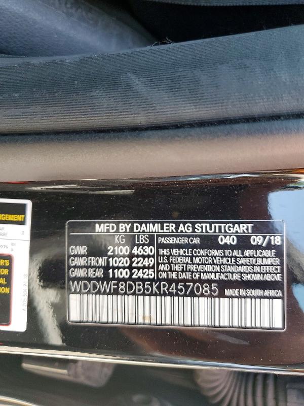 Продаж на аукціоні авто 2019 Mercedes-benz C, vin: WDDWF8DB5KR457085, номер лоту: 50515006