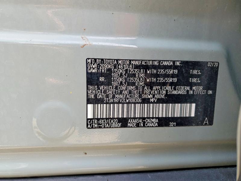 Продажа на аукционе авто 2020 Toyota Rav4, vin: 2T3A1RFV2LW108306, номер лота: 50931686