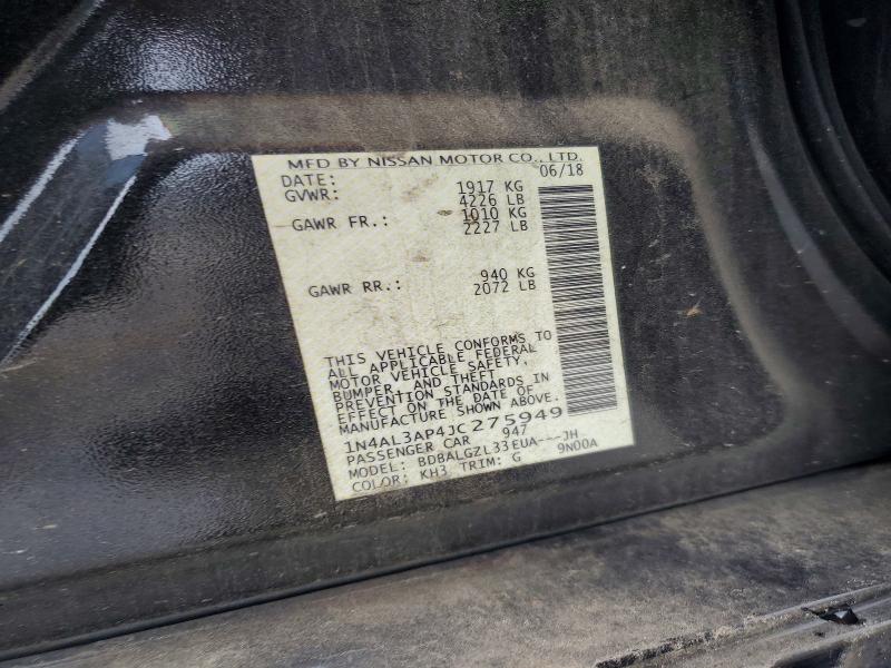 2018 Nissan Altima მანქანა იყიდება აუქციონზე, vin: 1N4AL3AP4JC275949, აუქციონის ნომერი: 51006116