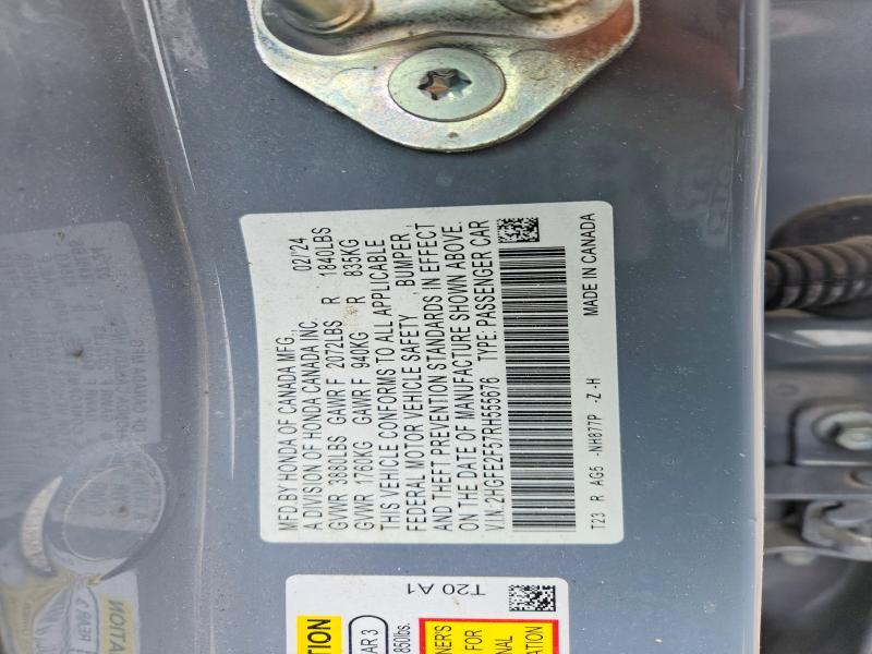 2024 Honda Civic მანქანა იყიდება აუქციონზე, vin: 2HGFE2F57RH555676, აუქციონის ნომერი: 49829016