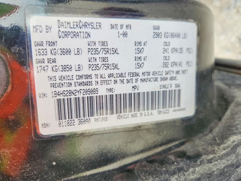 Aukcja sprzedaży 2000 Dodge Durango, vin: 1B4HS28N2YF209089, numer aukcji: 50511006