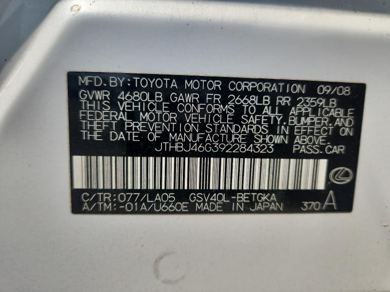 2009 Lexus Es მანქანა იყიდება აუქციონზე, vin: JTHBJ46G392284323, აუქციონის ნომერი: 51112616