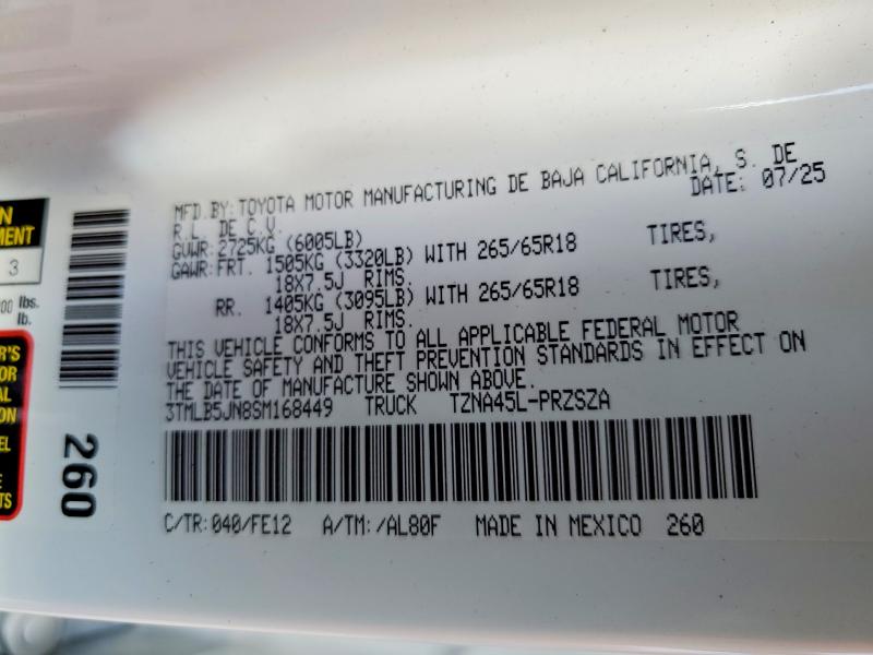 51607036 :رقم المزاد ، 3TMLB5JN8SM168449 vin ، 2025 Toyota Tacoma مزاد بيع