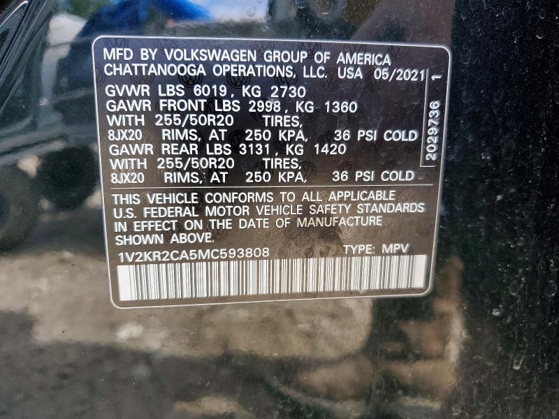Продажа на аукционе авто 2021 Volkswagen Atlas, vin: 1V2KR2CA5MC593808, номер лота: 48919816