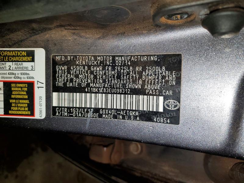2014 Toyota Avalon მანქანა იყიდება აუქციონზე, vin: 4T1BK1EB3EU098312, აუქციონის ნომერი: 51341936
