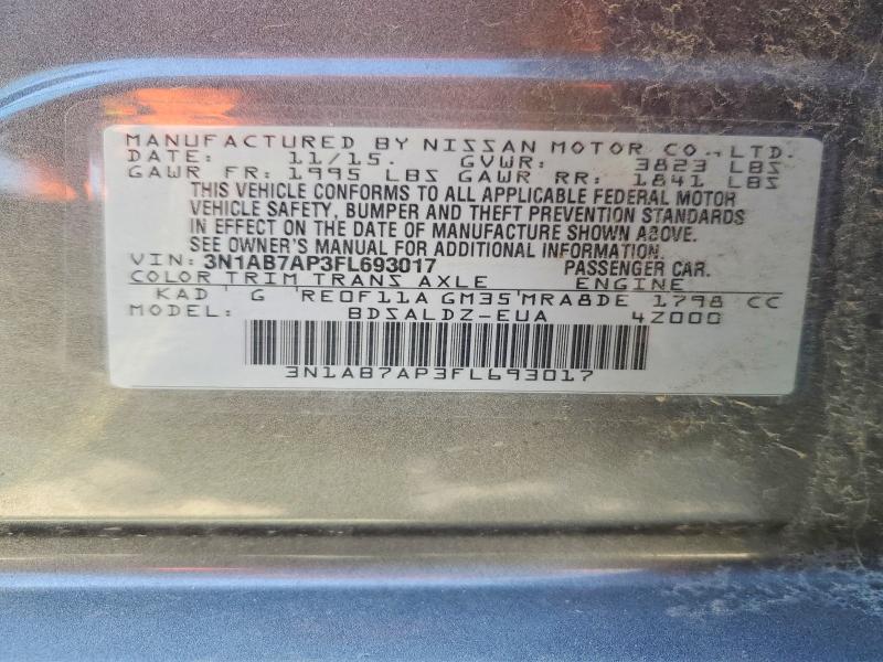 Продаж на аукціоні авто 2015 Nissan Sentra, vin: 3N1AB7AP3FL693017, номер лоту: 50344216