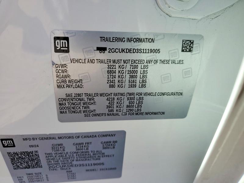 Aukcja sprzedaży 2025 Chevrolet Silverado, vin: 2GCUKDED3S1119005, numer aukcji: 49060416
