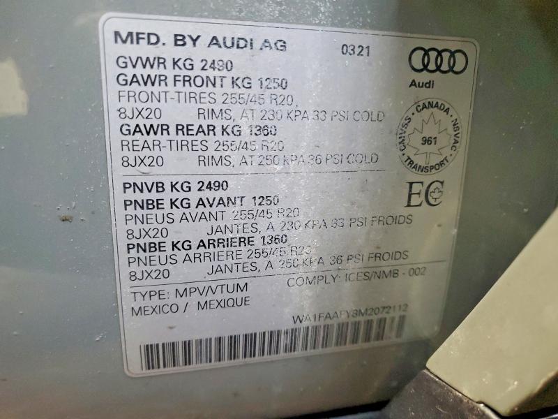 Продаж на аукціоні авто 2021 Audi Q5, vin: WA1FAAFY8M2072112, номер лоту: 49114606