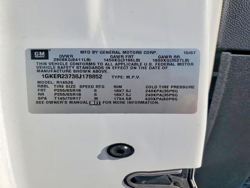 51247076 :رقم المزاد ، 1GKER23738J178852 vin ، 2008 Gmc Acadia مزاد بيع