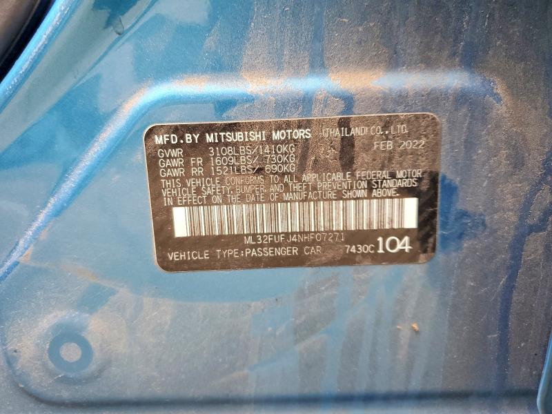 Aukcja sprzedaży 2022 Mitsubishi Mirage, vin: ML32FUFJ4NHF07271, numer aukcji: 51666396