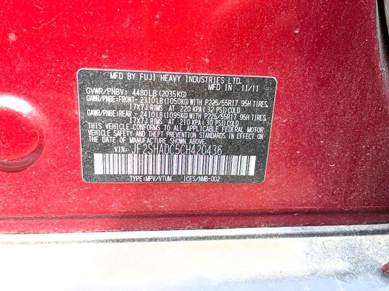Продаж на аукціоні авто 2012 Subaru Forester, vin: JF2SHADC5CH420436, номер лоту: 51459486