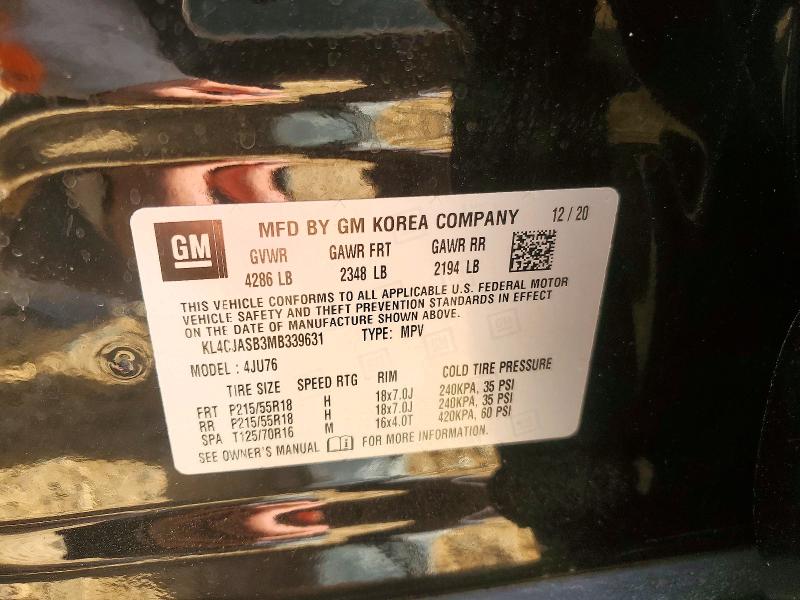 49109426 :رقم المزاد ، KL4CJASB3MB339631 vin ، 2021 Buick Encore مزاد بيع